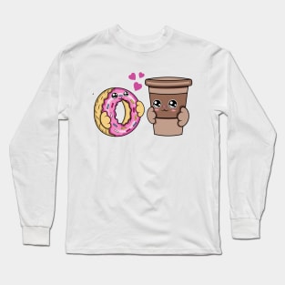 All i need is donuts and coffee, Kawaii donuts and coffee cartoon. Long Sleeve T-Shirt